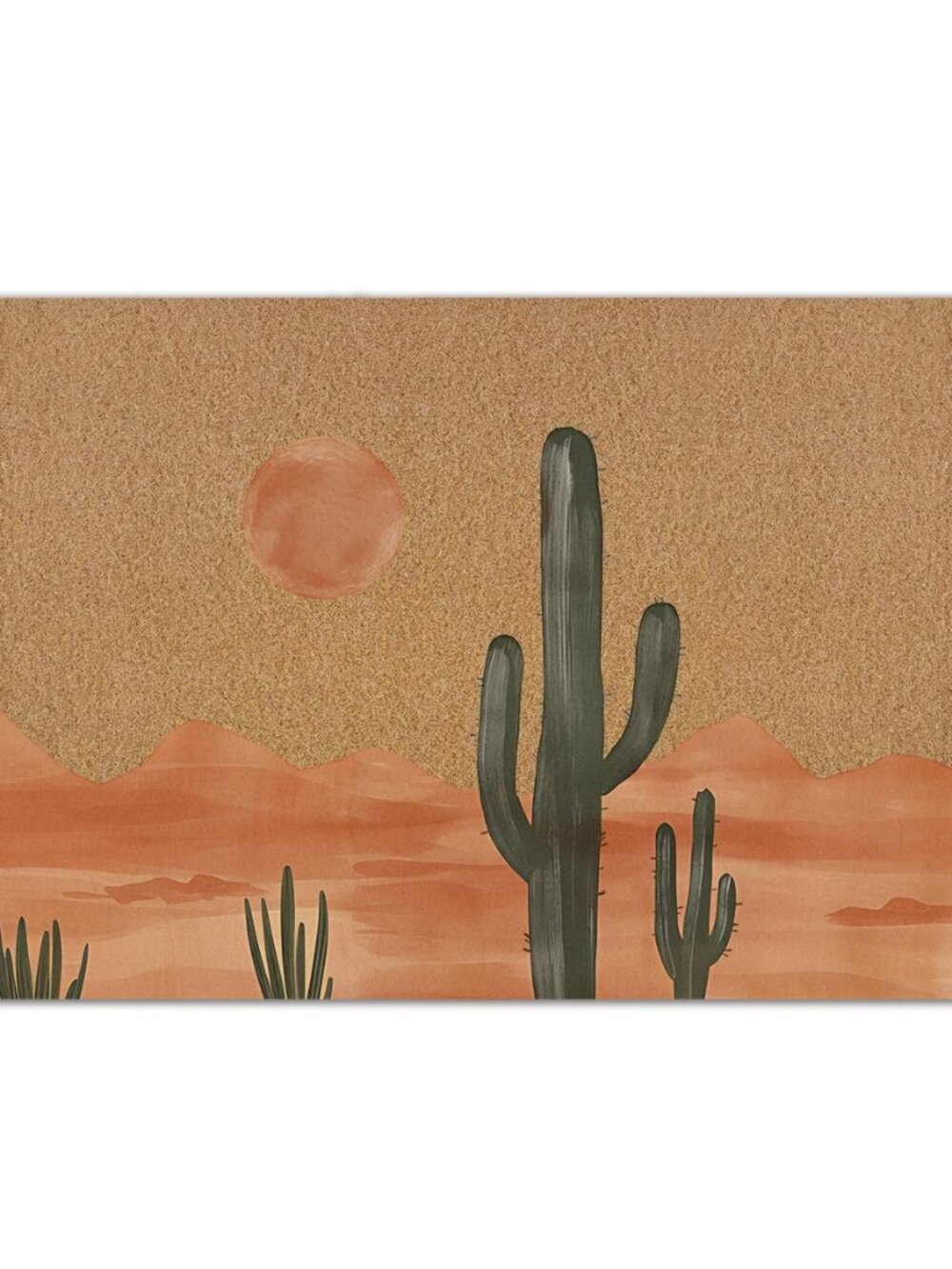Western Cactus Desert Sun Landscape Door Mat, Boho Southwestern Sand Front Door